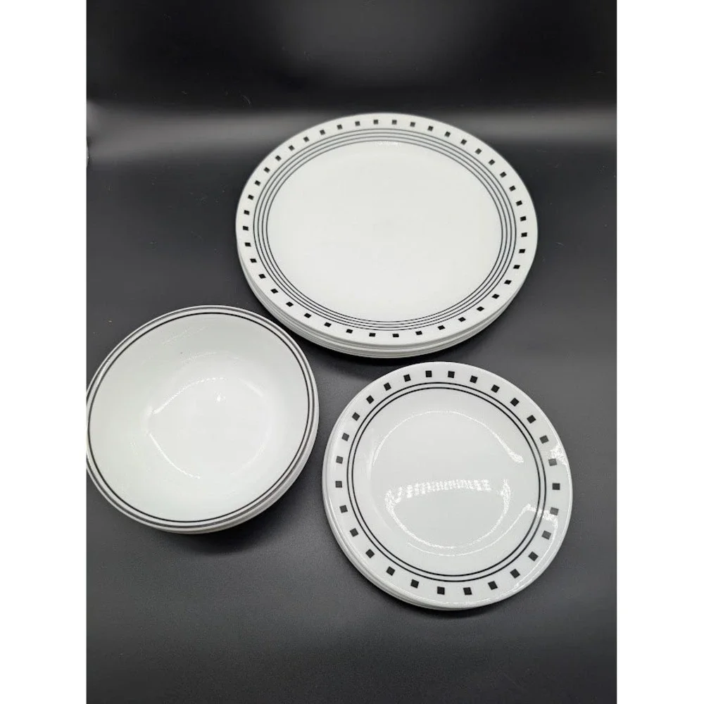 14 Piece Set Corelle City Block 7 Dinner 4 Salad‎ Dessert 3 Cereal Bowls Squares
